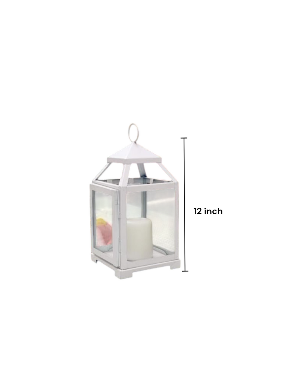 12-Inch-High Clear Glass and Iron White Classic Style Lantern