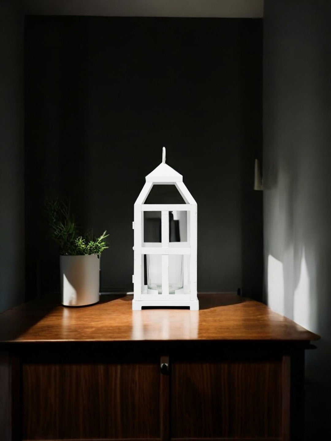 Set of 2 Clear Glass and Iron White Color Farmhouse Classic Style Lantern 12 Inch High Ideal Gift for Weddings Bridals Special Occasions Parties Aromatherapy and Spa Settings O4