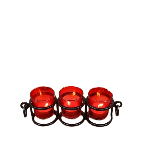 9 Inch Long Candle-Holder with 3 Glass Cups. Classic Farmhouse Design Hand Made by Artisans. Complete Home Fireplace Wedding Party spa Aromatherapy O7