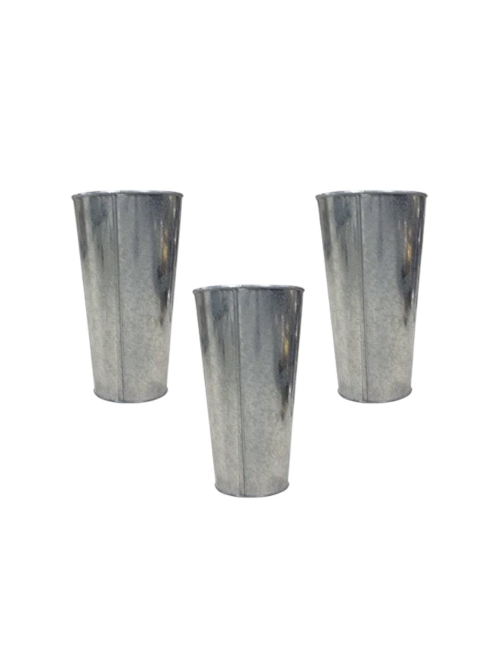 Iron Galvanized Vases French Buckets, Set of 3, 9 inches High each
