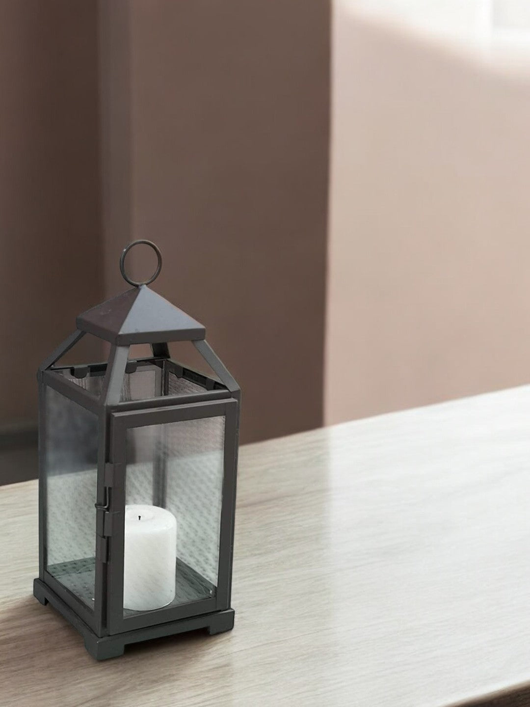 14 Inch High Large Clear Glass Iron Classic Style Lantern Elegant Candle Holder for Home Decor Vintage-Inspired Centerpiece with Stylish Iron Frame Indoor/Outdoor Lighting Accent Timeless