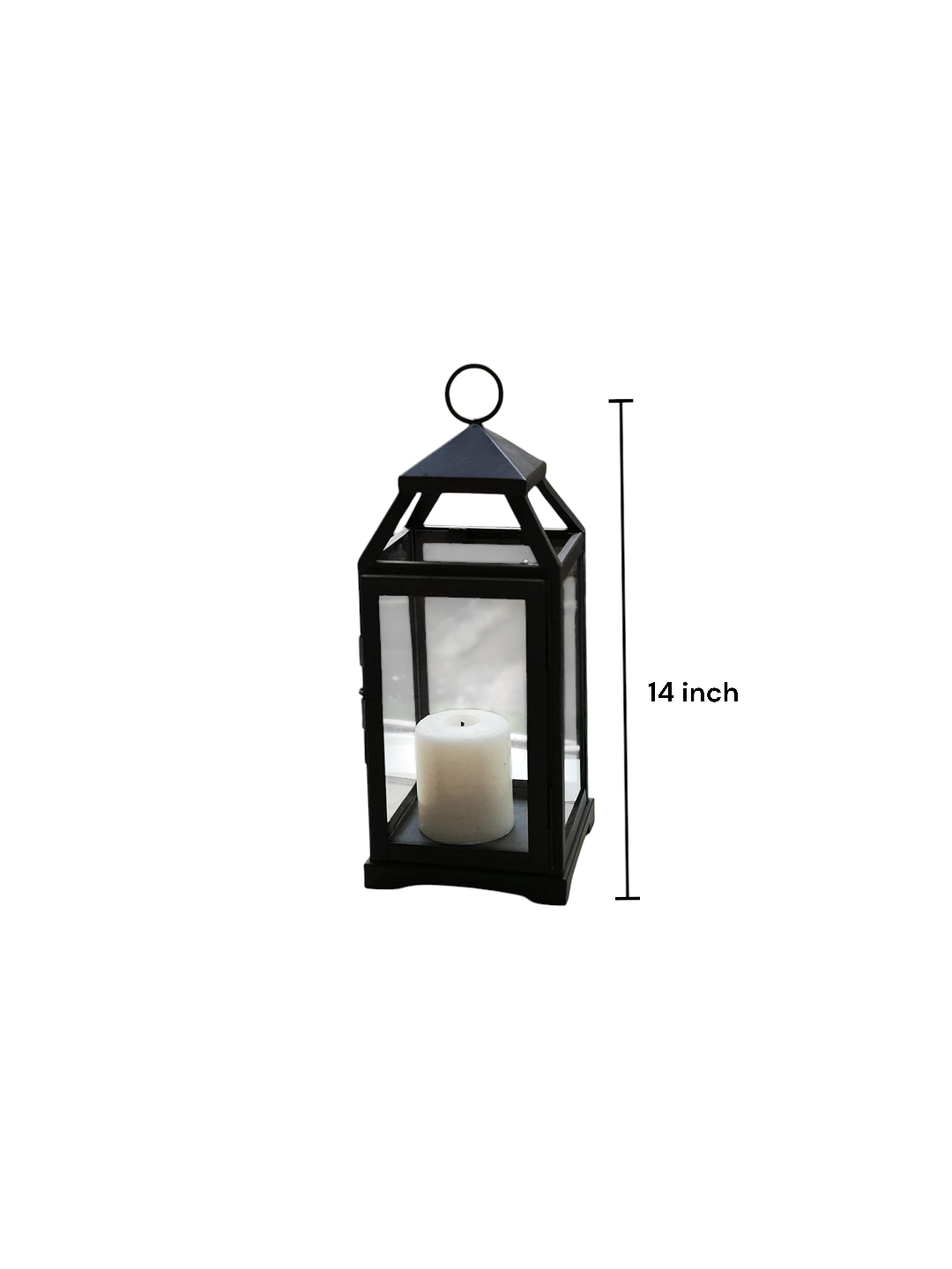 14 Inch High Large Clear Glass Iron Classic Style Lantern Elegant Candle Holder for Home Decor Vintage-Inspired Centerpiece with Stylish Iron Frame Indoor/Outdoor Lighting Accent Timeless