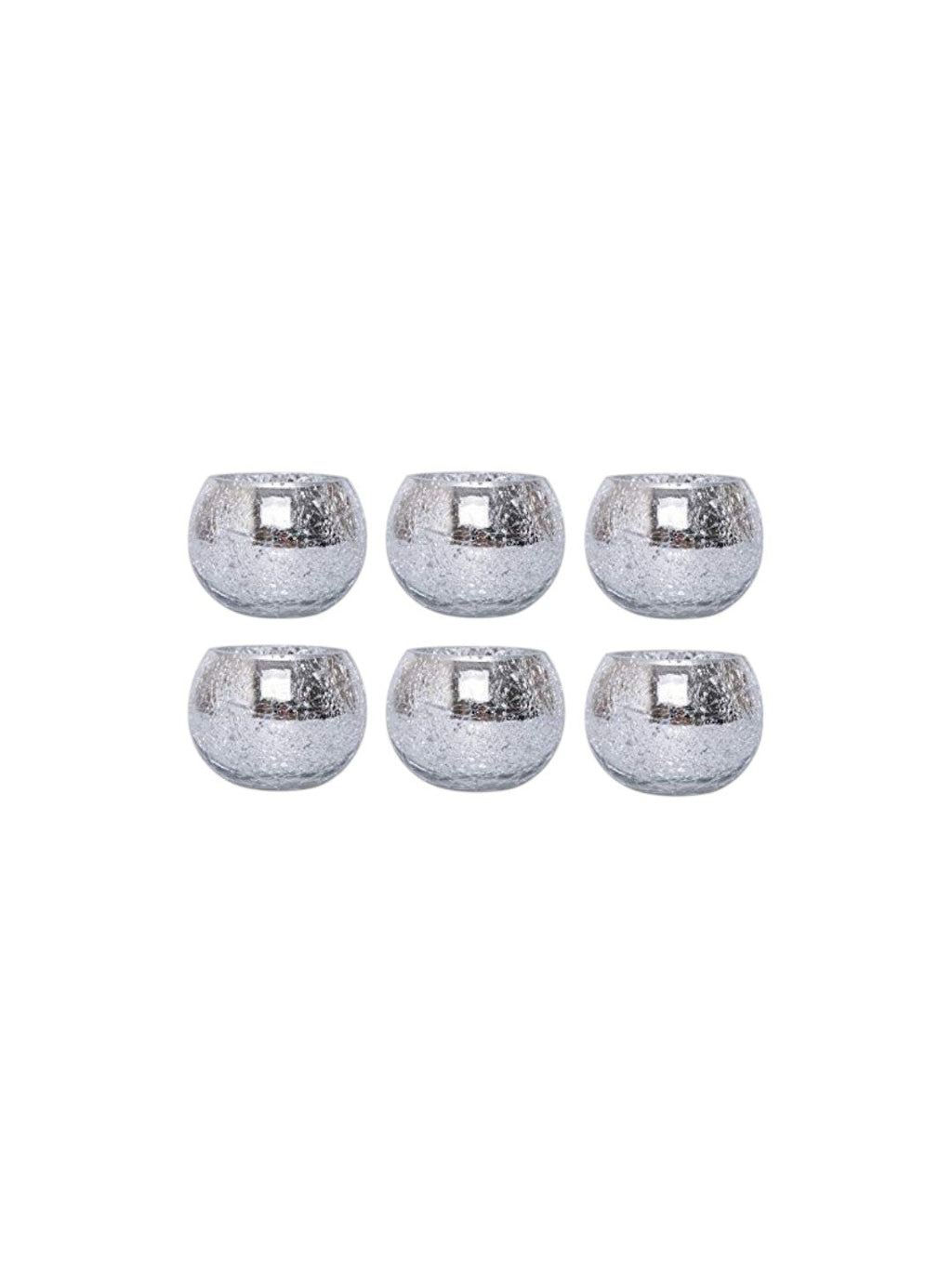 Crackle Glass Tea Light Holders | Silver | Set of 6