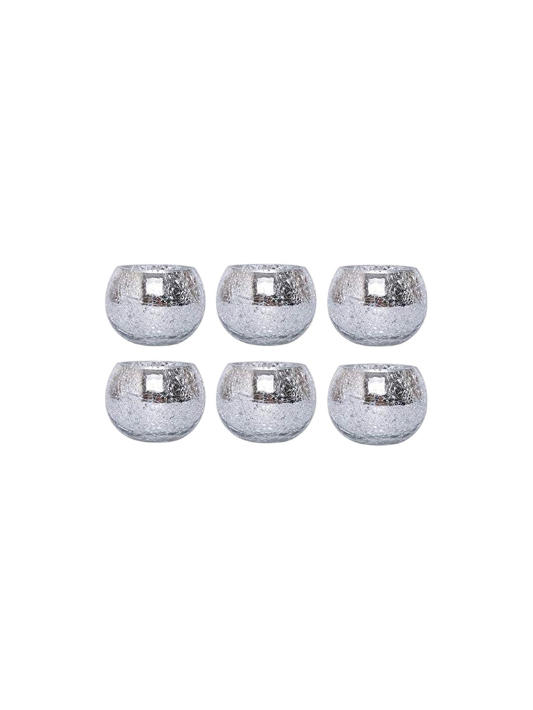 Crackle Glass Tea Light Holders | Silver | Set of 6