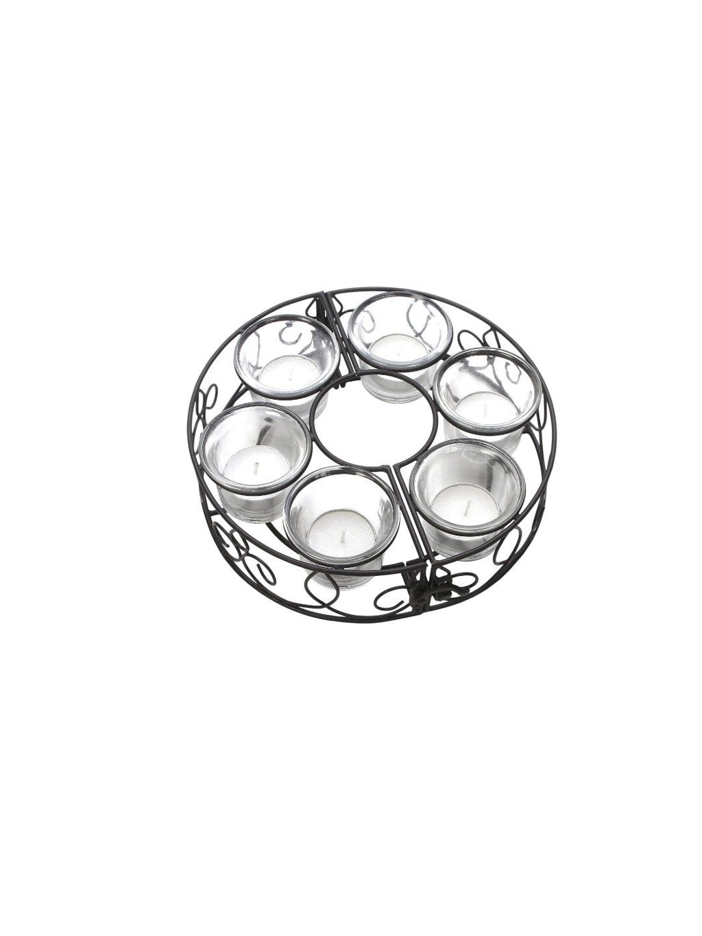 Outdoor Umbrella Pole Votive Candle Holder With 6 Glass Candle Holders, 8 inches Diameter
