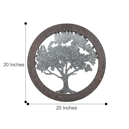 Wood Wall Decor w/Metal Tree , 20'' x 20''