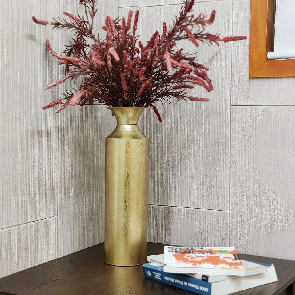 Gold Metal Tall Floor Vase, 16 Inch, Elegant Decorative Centerpiece