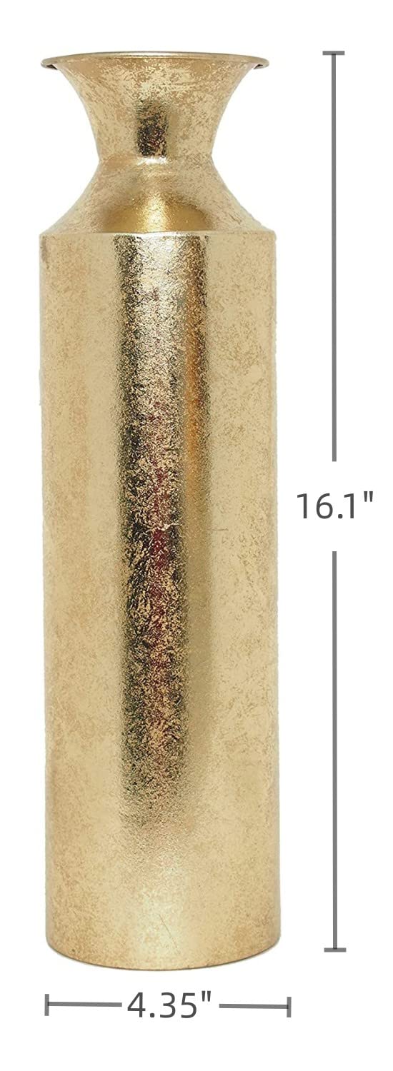 Gold Metal Tall Floor Vase, 16 Inch, Elegant Decorative Centerpiece