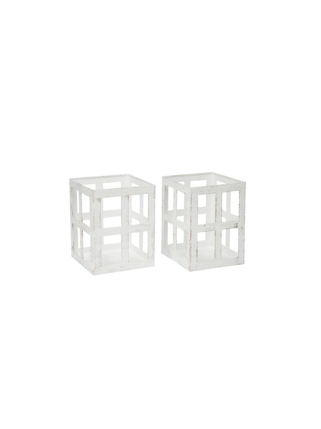Set of 2 White Iron Lanterns with Free Tealight Candles for Home Decor