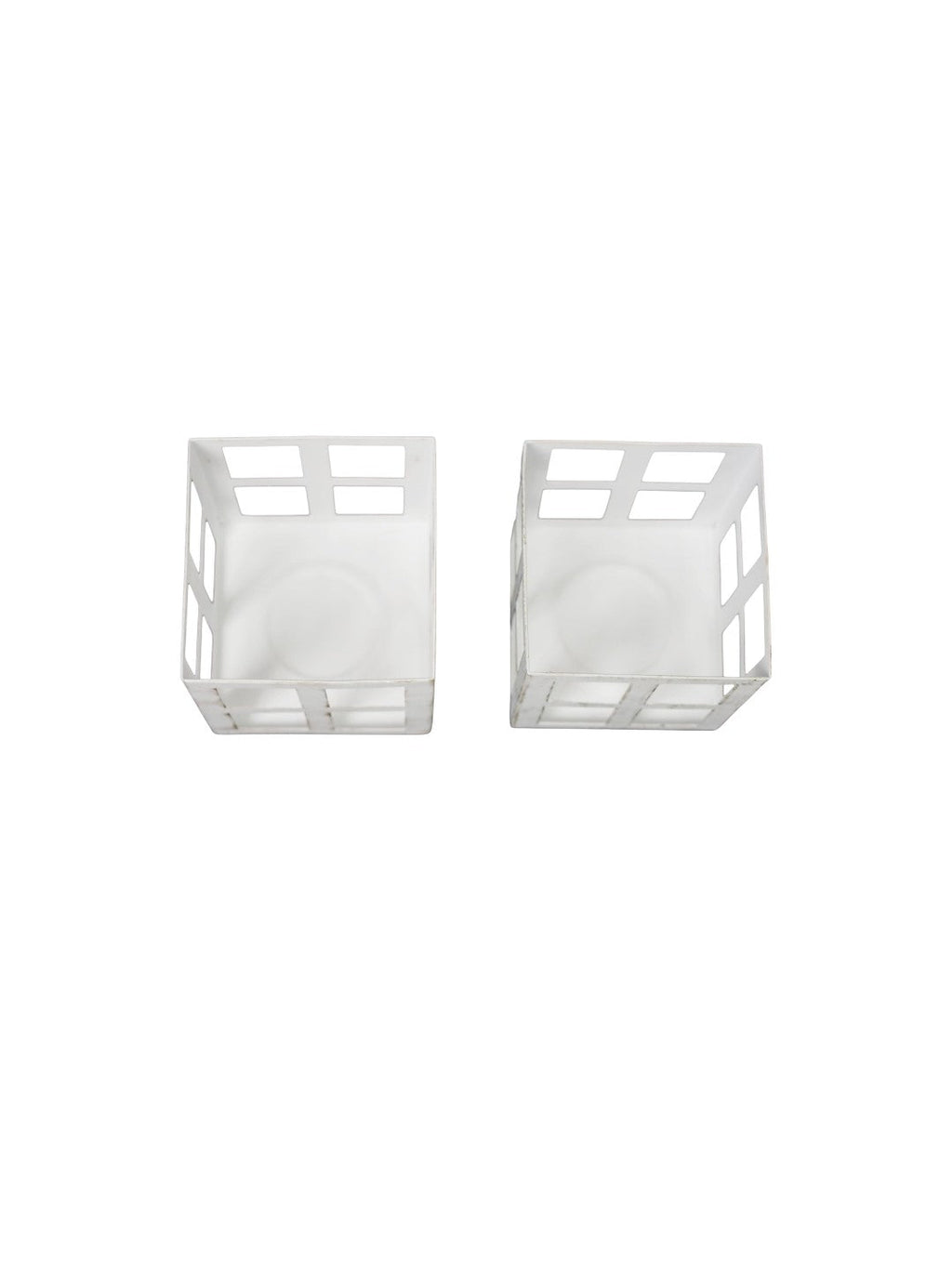 Set of 2 White Iron Lanterns with Free Tealight Candles for Home Decor