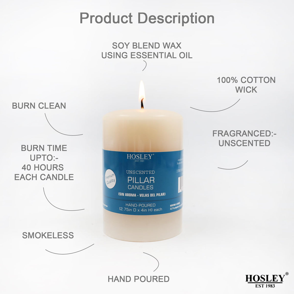 White Unscented Pillar Candle 4 High Set of 4, Hand-Poured Candle Long Clean Burning, Ideal for Wedding Emergency Lanterns Spa Aromatherapy Party Reiki Candle Gardens