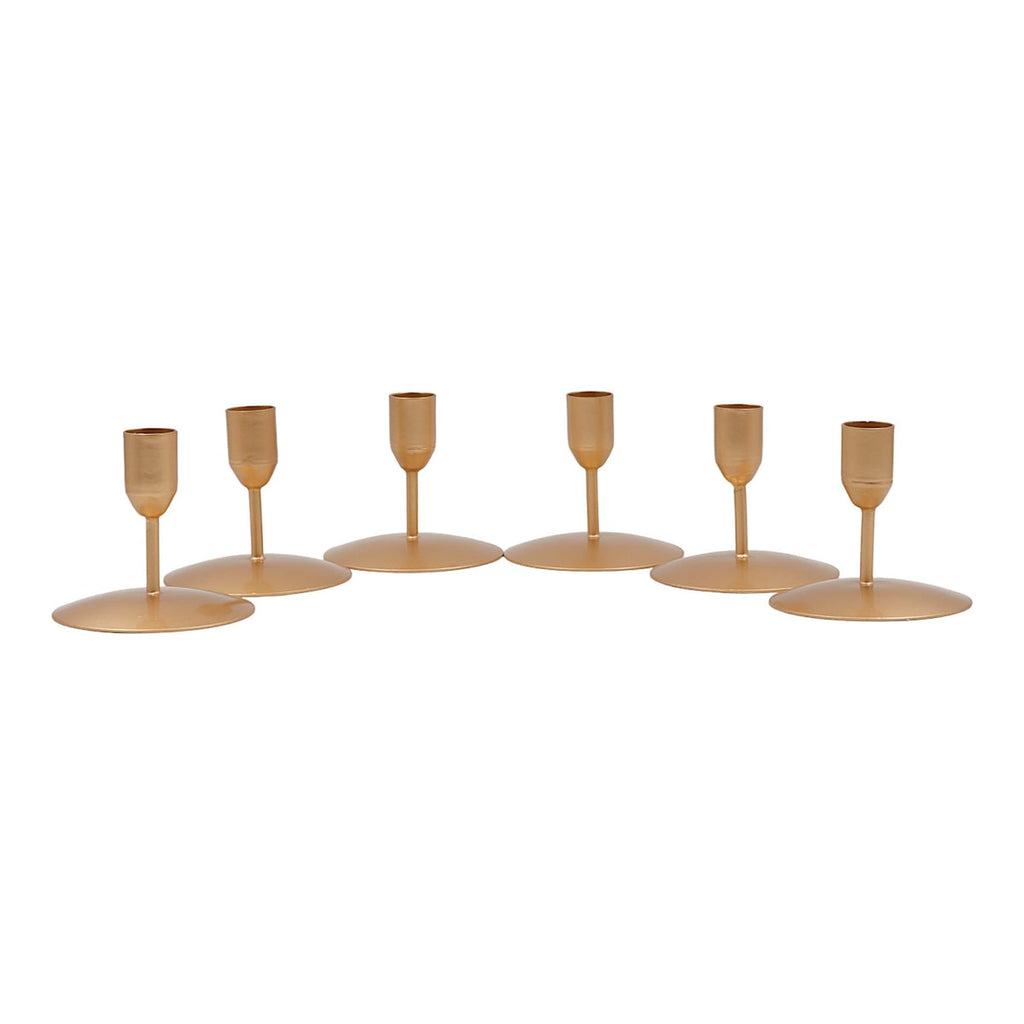 Gold Metal Taper Candle Holder 3 Inch High Set of 6. Ideal Gift for Wedding Party Special Occasion Aromatherapy Reiki Spa