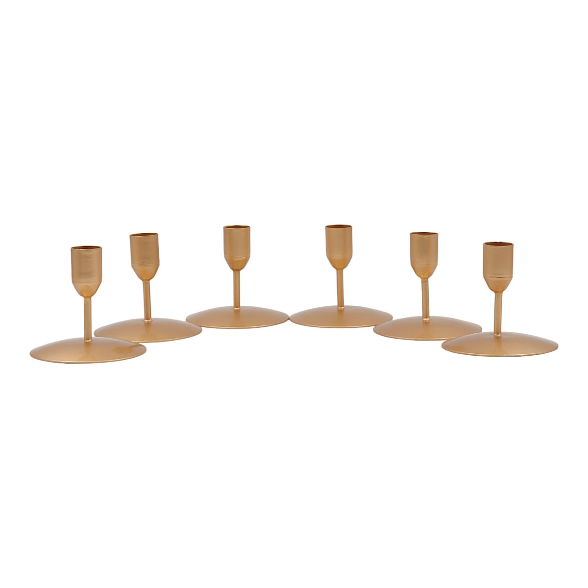 Gold Metal Taper Candle Holder 3 Inch High Set of 6. Ideal Gift for Wedding Party Special Occasion Aromatherapy Reiki Spa