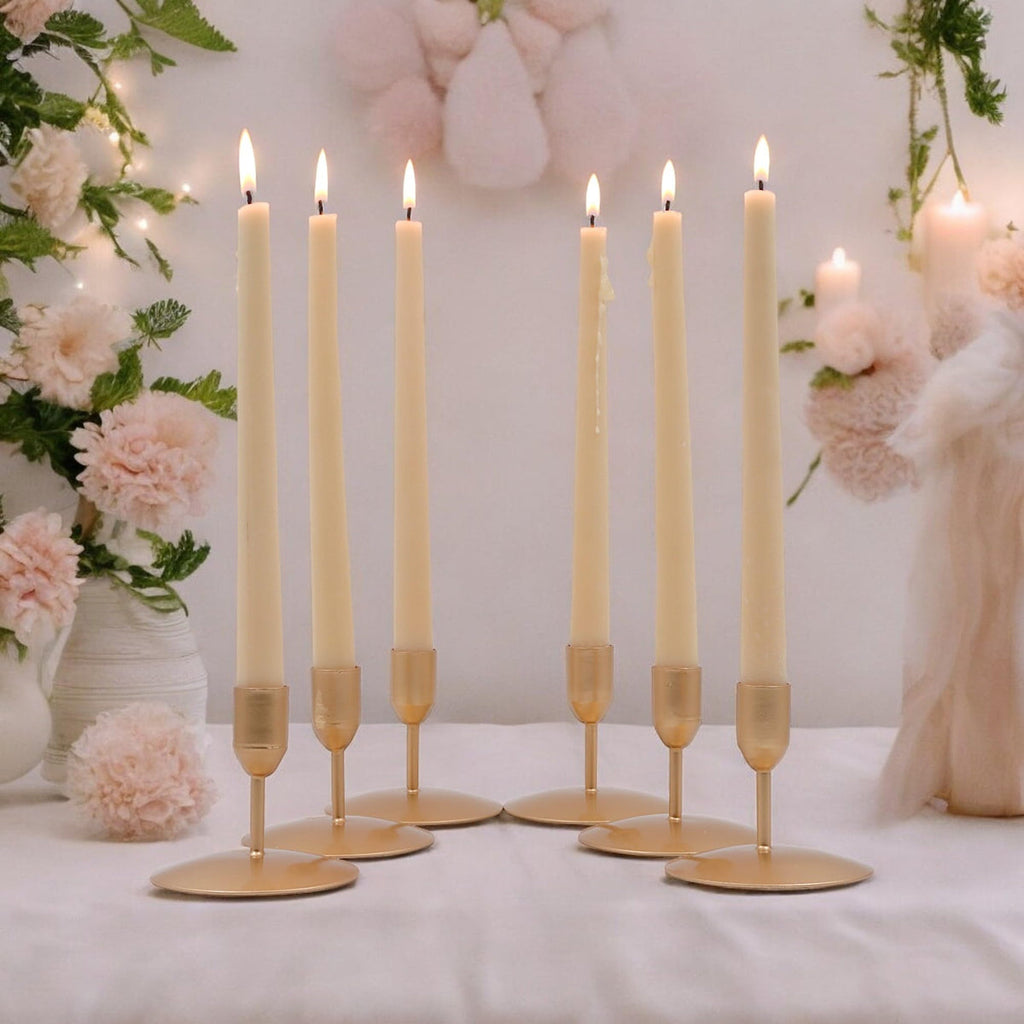 Gold Metal Taper Candle Holder 3 Inch High Set of 6. Ideal Gift for Wedding Party Special Occasion Aromatherapy Reiki Spa