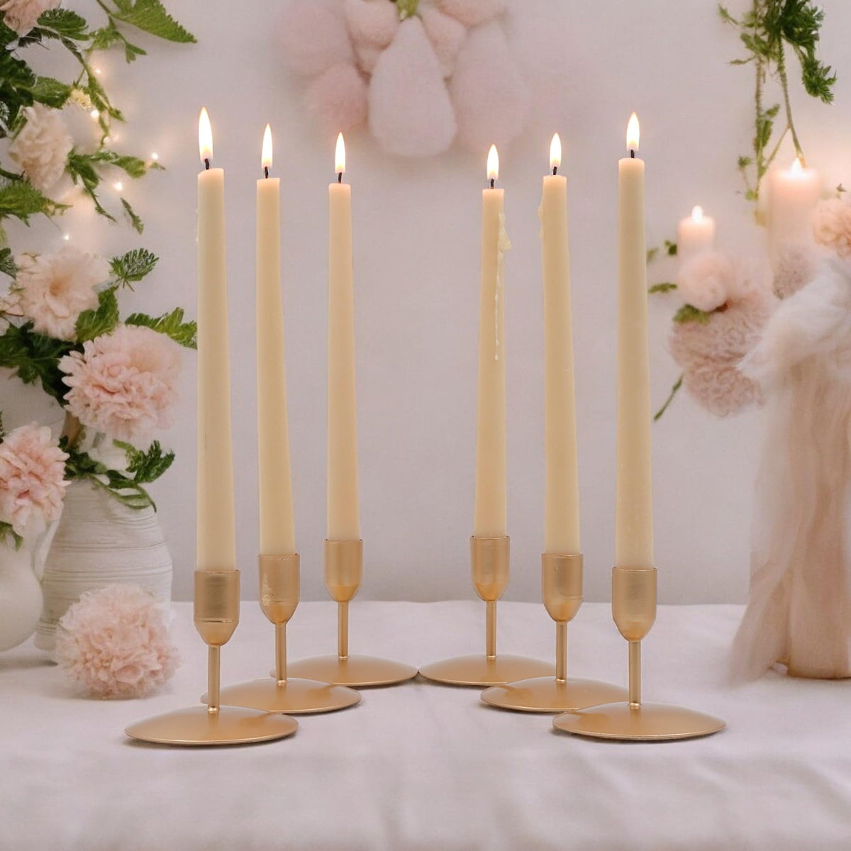 Gold Metal Taper Candle Holder 3 Inch High Set of 6. Ideal Gift for Wedding Party Special Occasion Aromatherapy Reiki Spa