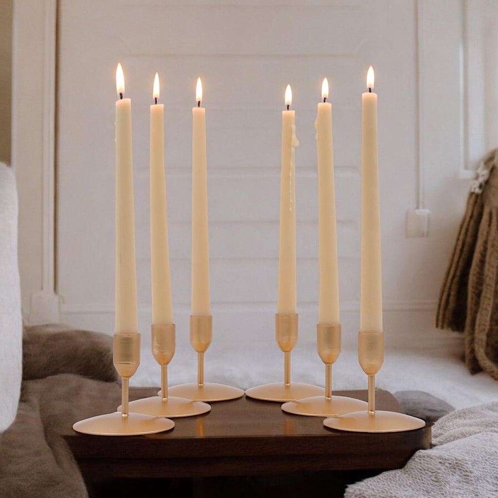 Gold Metal Taper Candle Holder 3 Inch High Set of 6. Ideal Gift for Wedding Party Special Occasion Aromatherapy Reiki Spa