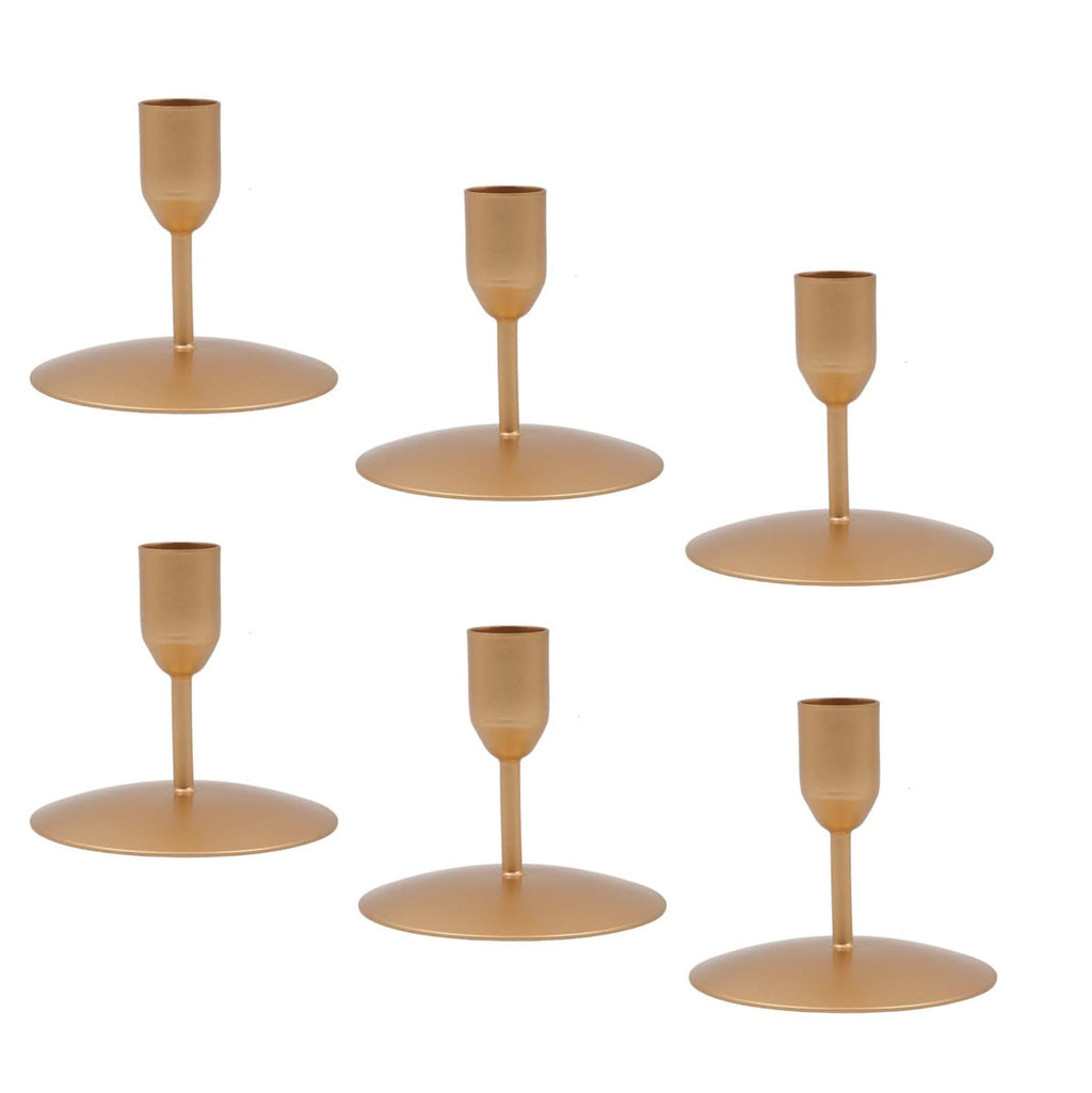 Gold Metal Taper Candle Holder 3 Inch High Set of 6. Ideal Gift for Wedding Party Special Occasion Aromatherapy Reiki Spa
