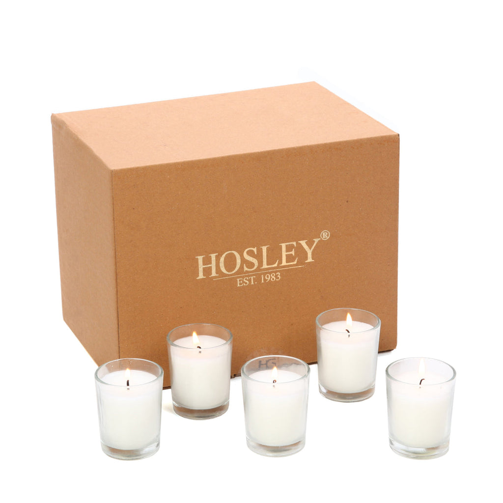 Unscented Clear Glass Filled Votive Candles, Ivory Color, 48 Pack
