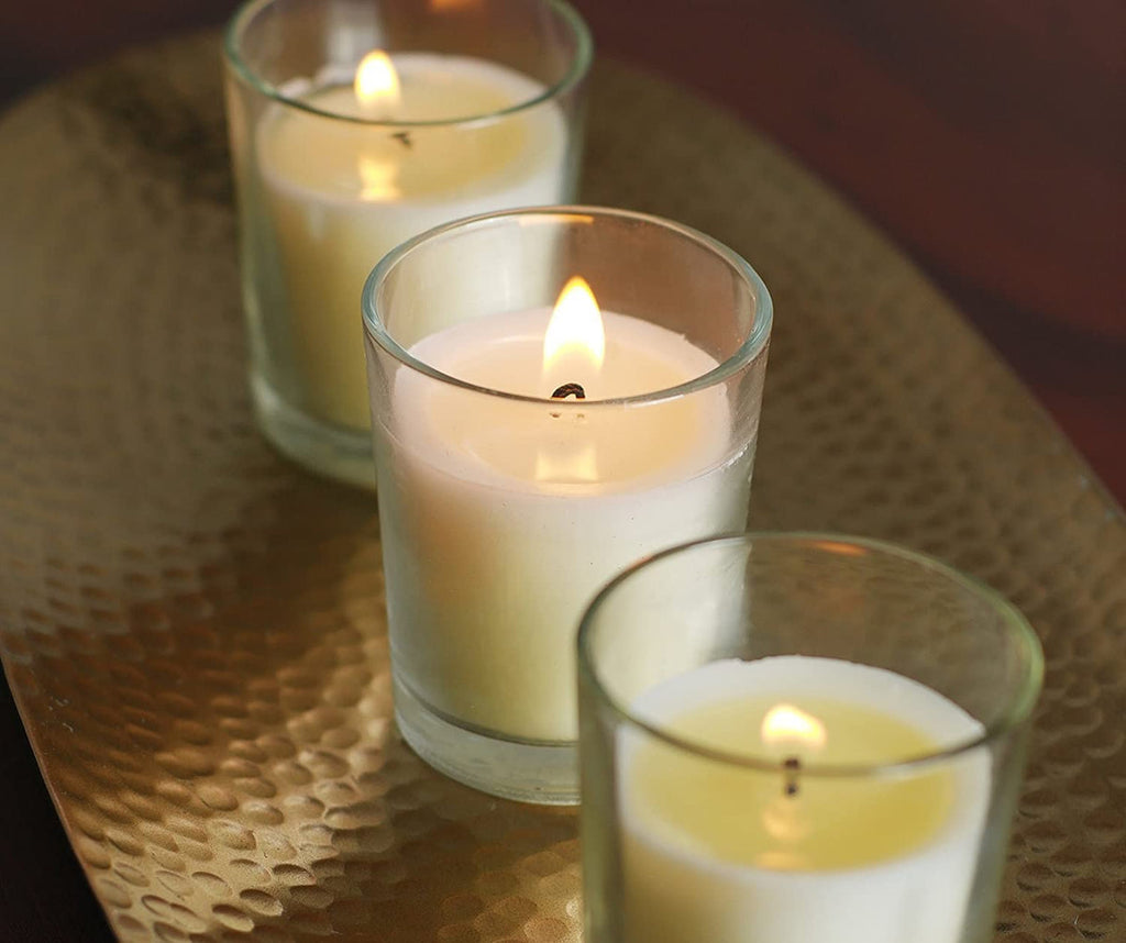 Unscented Clear Glass Filled Votive Candles, Ivory Color, 48 Pack