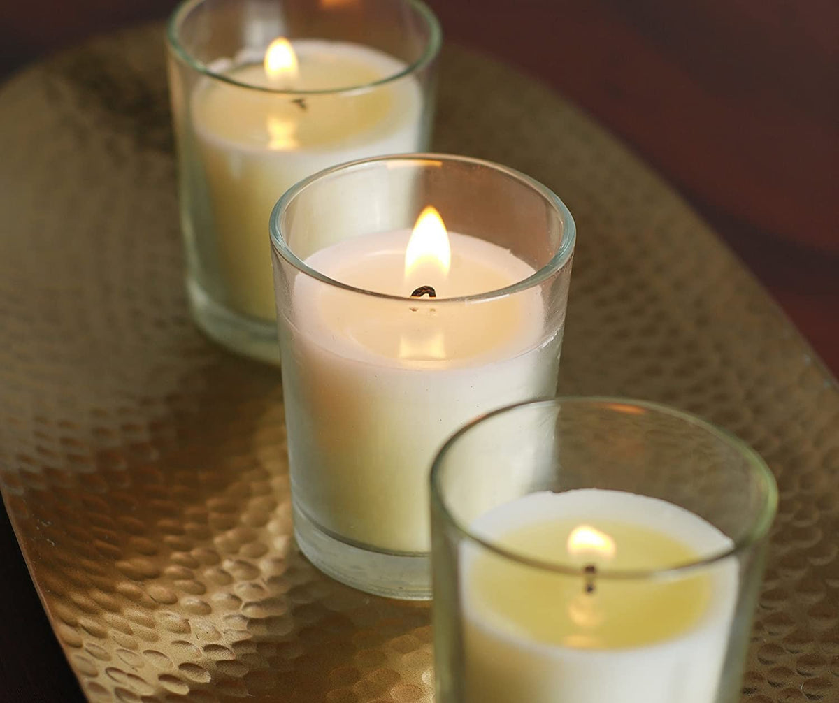 Unscented Clear Glass Filled Votive Candles, Ivory Color, 48 Pack