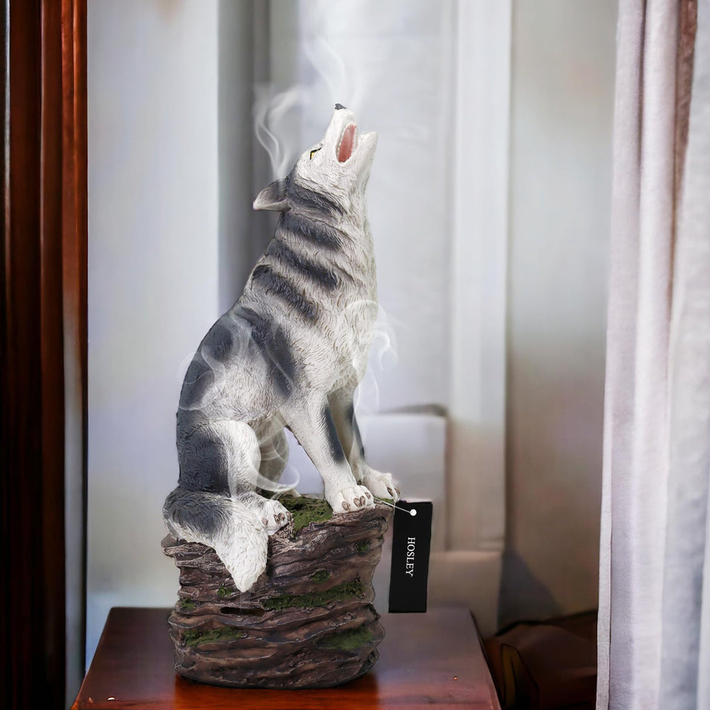 Resin Smoking Wolf Incense Cone Holder, 12 inches High each
