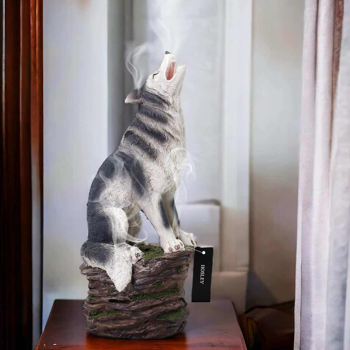 Resin Smoking Wolf Incense Cone Holder, 12 inches High each
