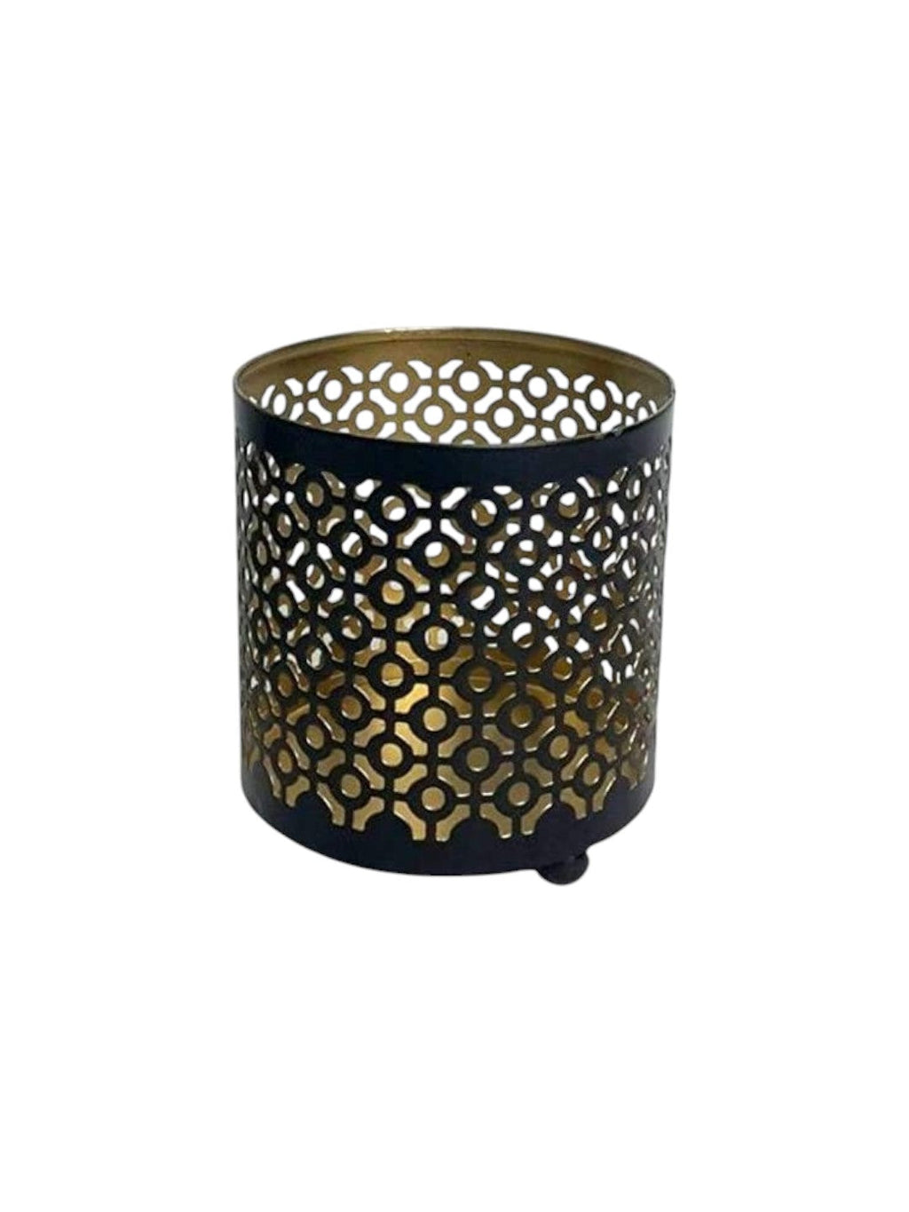 Set of 2 Black (Gold Inside) Metal Jar Holder Candle Sleeve 4.5 High. Votive, Tea Light Lanterns Ideal Gift for Weddings, Parties, Spa and Aromatherapy O6