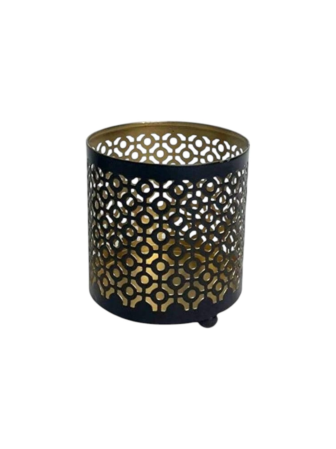Set of 2 Black (Gold Inside) Metal Jar Holder Candle Sleeve 4.5 High. Votive, Tea Light Lanterns Ideal Gift for Weddings, Parties, Spa and Aromatherapy O6