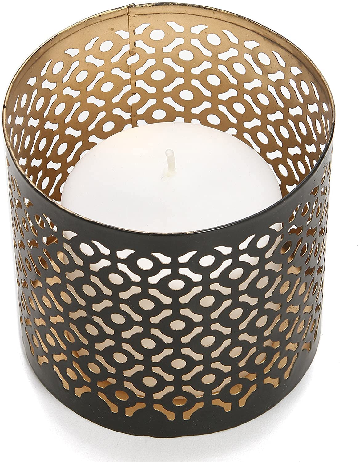 Set of 2 Black (Gold Inside) Metal Jar Holder Candle Sleeve 4.5 High. Votive, Tea Light Lanterns Ideal Gift for Weddings, Parties, Spa and Aromatherapy O6