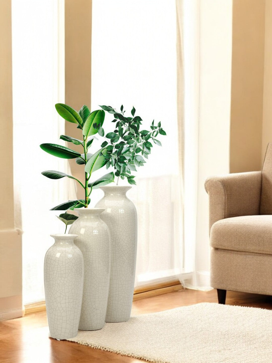 Ceramic Vases, Crackle Ivory Color Ceramic