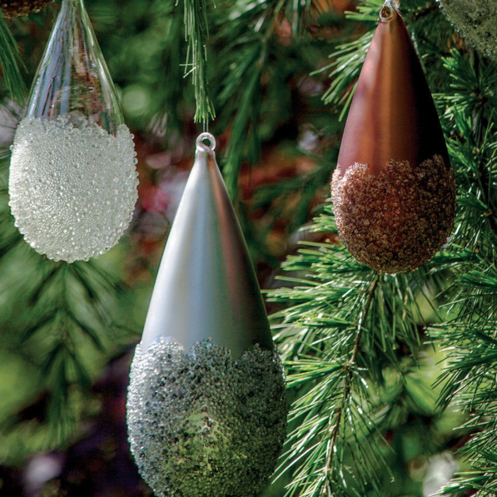 Glass Frosted Drop Ornament | Metallic Ornaments are encrusted